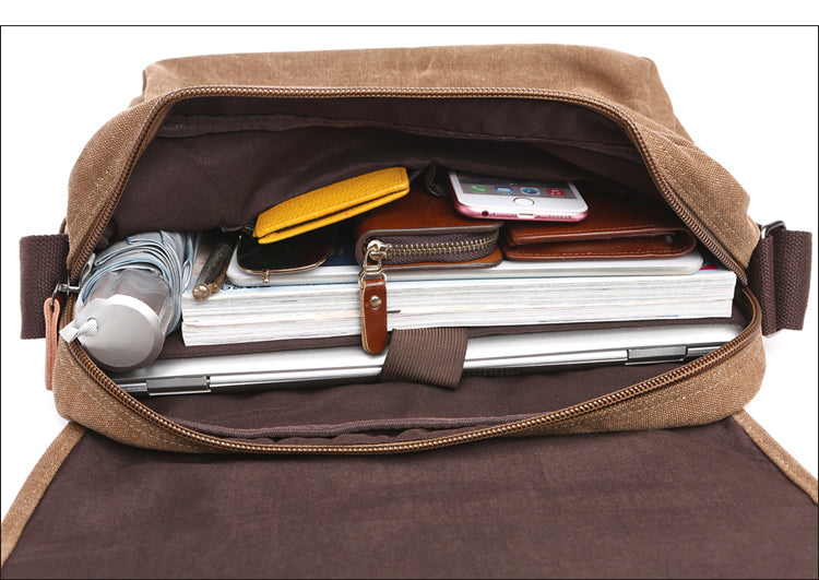 Men's Messenger Bag - Retro Canvas Shoulder Bag - Light Brown