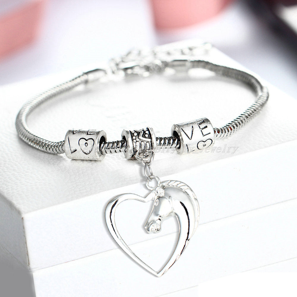 Heart Pendant Bracelet Horse Heart Jewelry - Family and Friends Jewelry Gift - 10’’