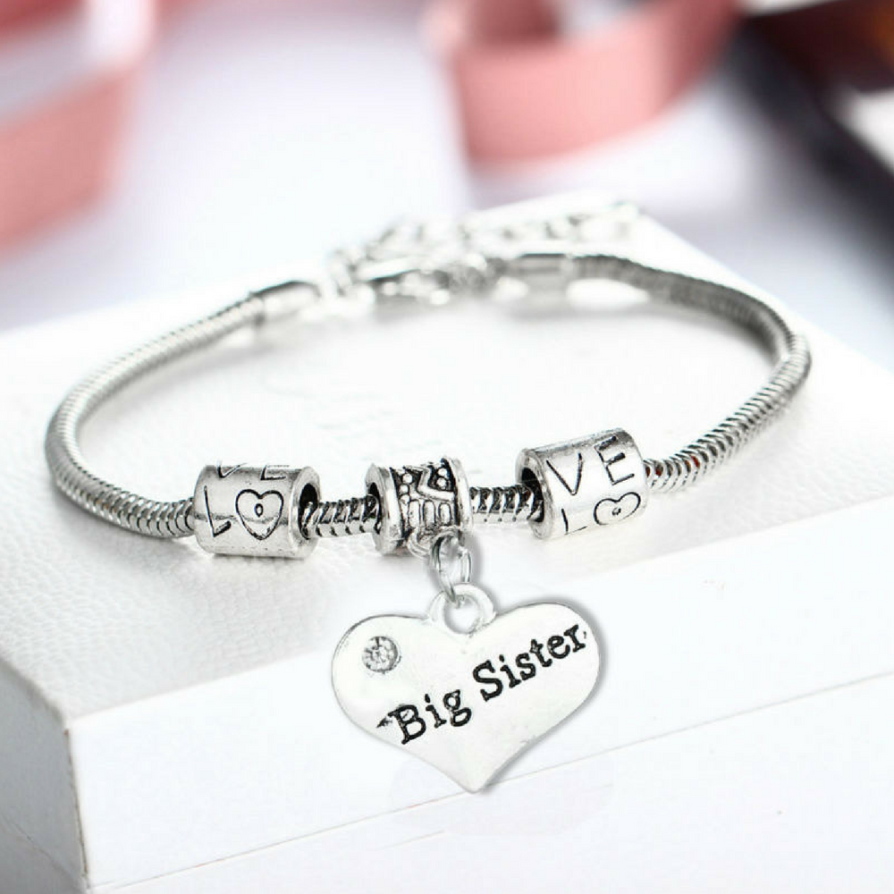 “Big Sister” Charm Bracelets, Adorable Big Sister Heart Bracelet, Best Family Jewelry Gift