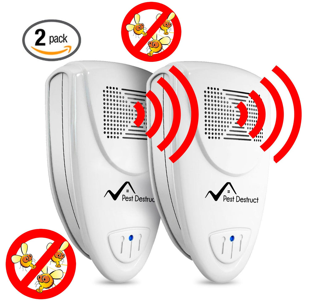 Ultrasonic Fruit Fly Repeller - PACK of 2 - 100% SAFE for Children and Pets - Quickly eliminates pests - Fruit Fleas, Mosquitoes, Spiders, Rodents