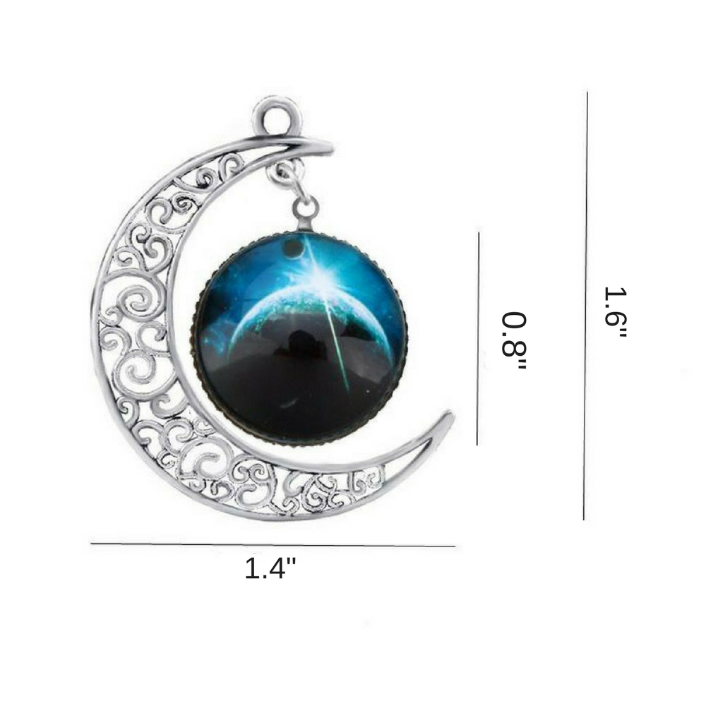 Galaxy & Crescent Cosmic Blue Moon Pendant Necklace, Blue Glass, 17.5'' Chain