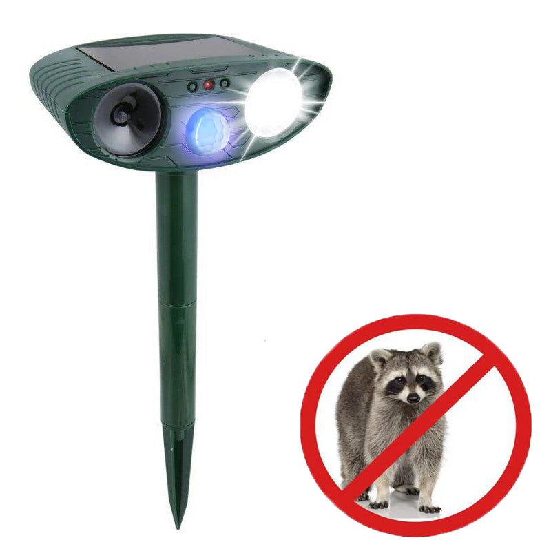 Raccoon Outdoor Ultrasonic Repeller - Solar Powered Ultrasonic Animal & Pest Repellant - Get Rid of Raccoons in 48 Hours or It's FREE