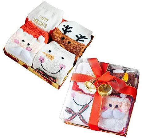 Winter Socks for Women - Reindeer Snowman & Santa Socks - [4 Pairs]