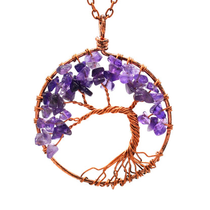 Luvalti Tree of Life - Gemstone Chakra Jewelry Purple Bronze Chain Necklace