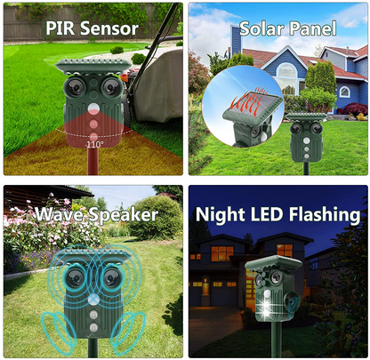 Ultrasonic Solar Deer Repeller PACK OF 4 - 5 Adjustable Modes - Get Rid of Deer in 48 Hours