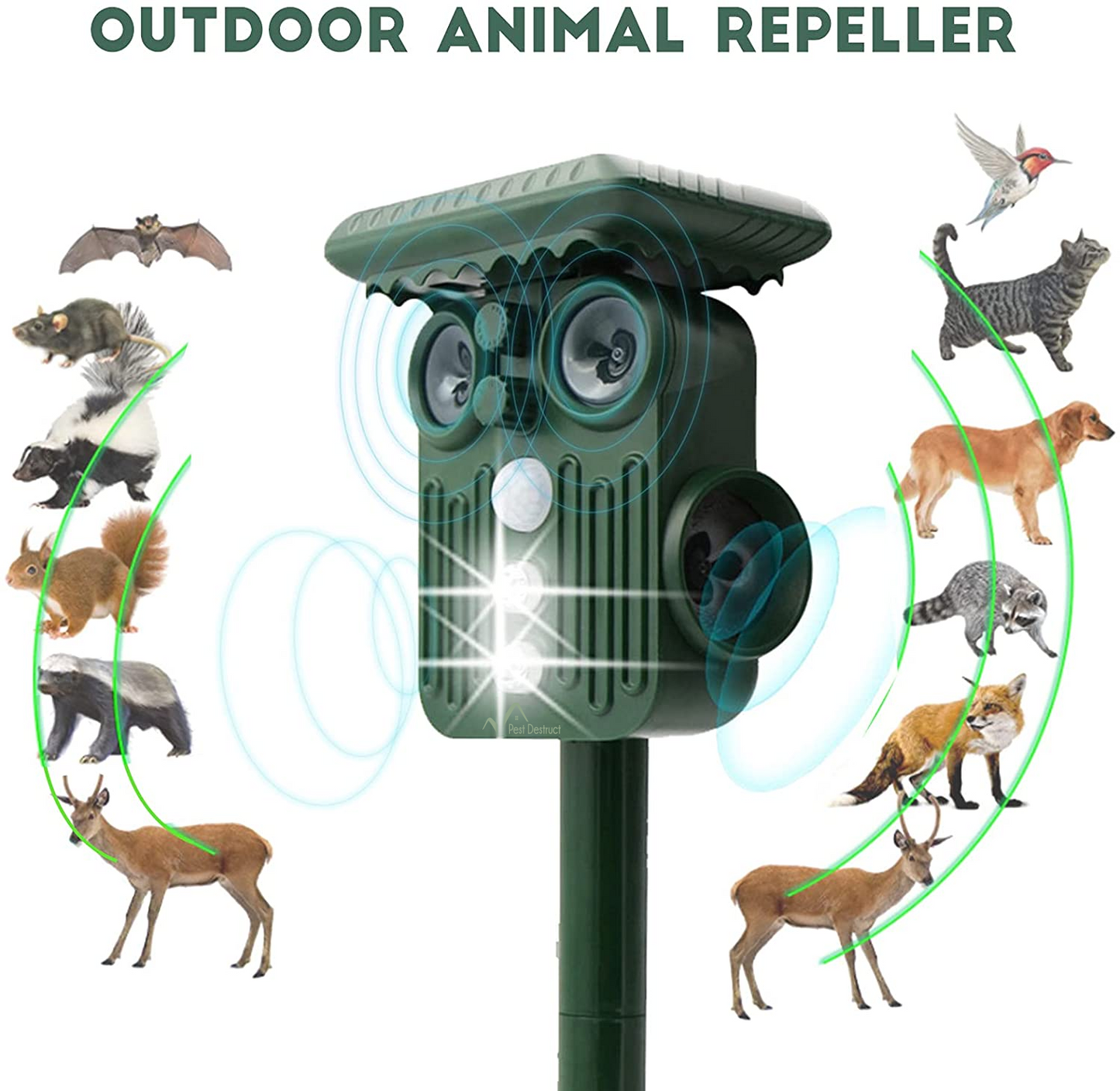 Ultrasonic Solar Deer Repeller - 5 Adjustable Modes - Get Rid of Deer in 48 Hours