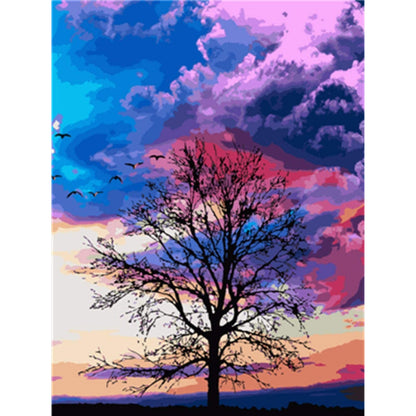 DIY Paint by Numbers Canvas Painting Kit - Lonely Tree Under Pink Sky