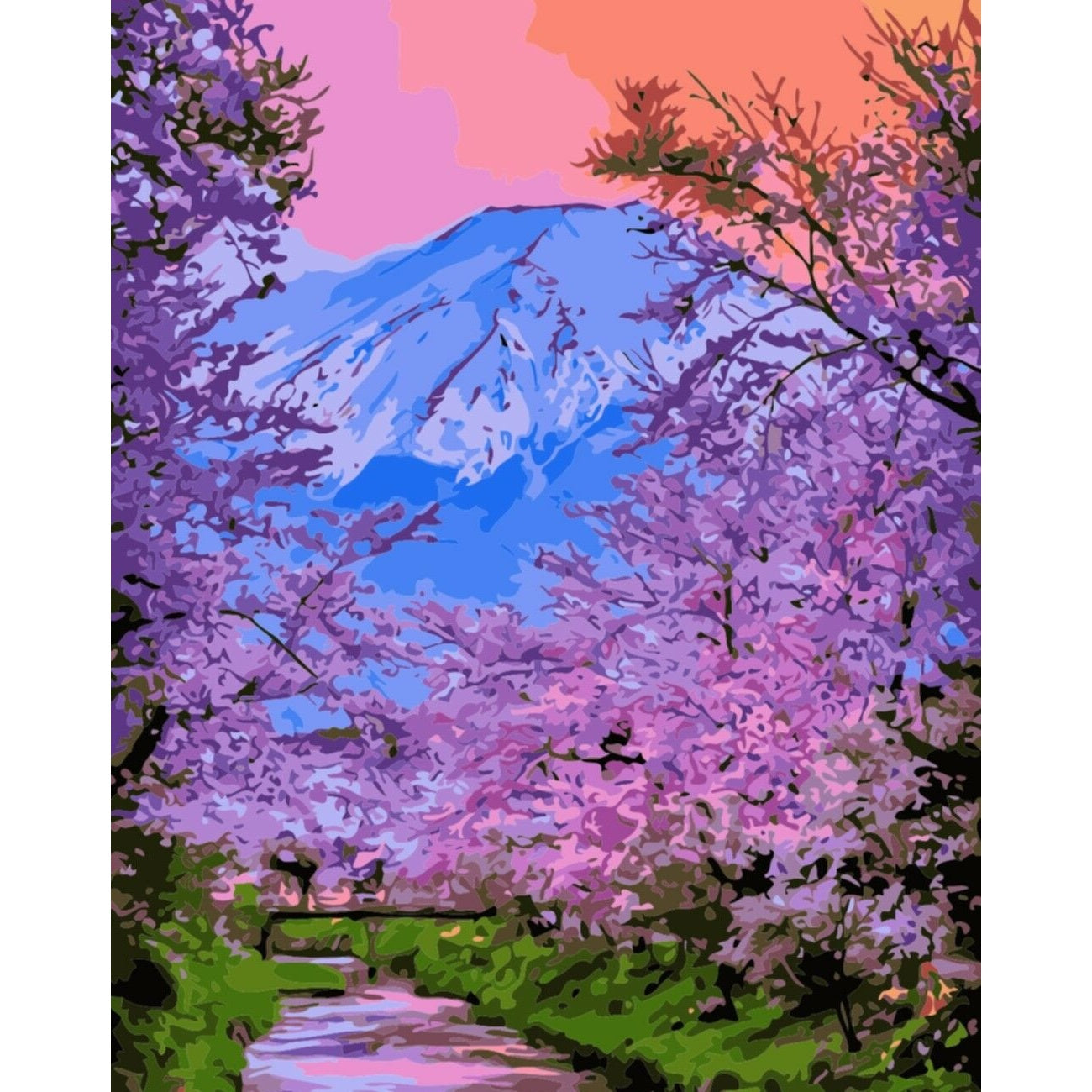 DIY Paint by Numbers Canvas Painting Kit - Blooming Trees in Japan