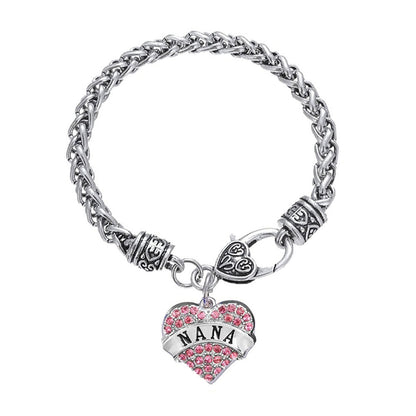 “Nana” Charm Crystal Bracelet - Adorable Nana Pink Heart Bracelet - Best Family Jewelry Gift