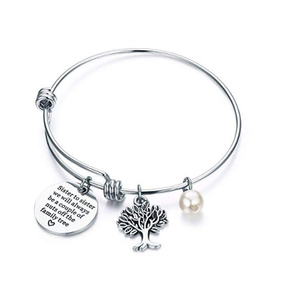 Bangle Bracelet Engraved Sister to sister we will always be a couple of nuts off the family tree Inspirational Jewelry