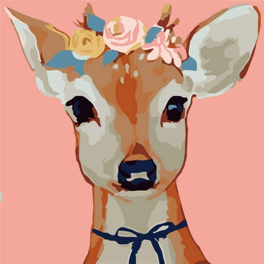 Paint by Number Kits for Kids Beginner - Flower Roe Deer 8" x 8"