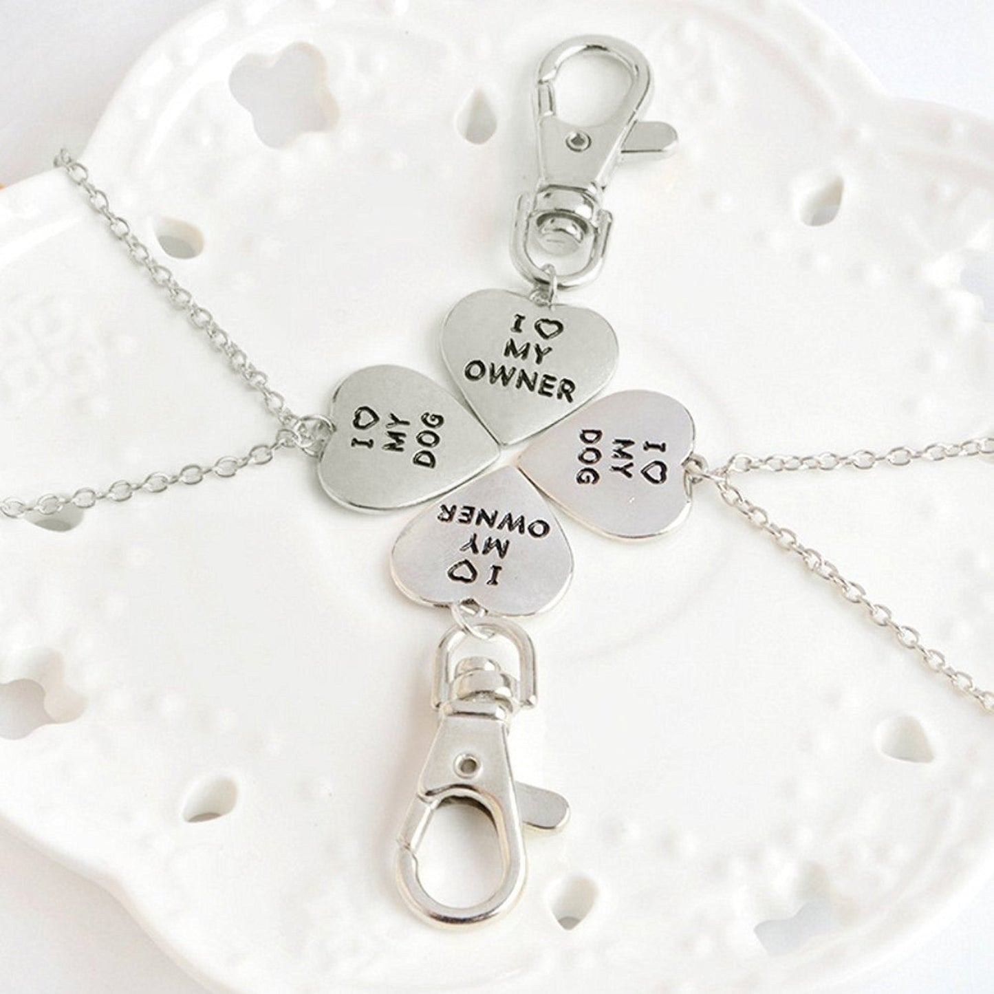 Love My Dog/Owner Necklace & Keychain Set - Necklace for Animal Lovers