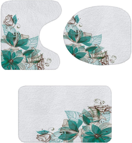 Cleamorous Bathroom Rug Set - 3-Piece Set - Mint Flower