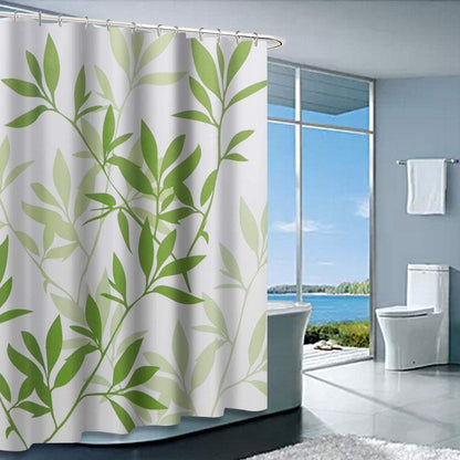 Shower Curtain with Metal Hooks, 72" x 72" - Green Leaves