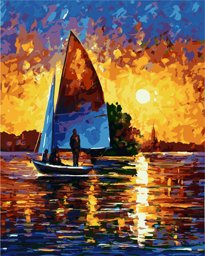 DIY Paint by Numbers Kit - Summer Night Sunset Boat