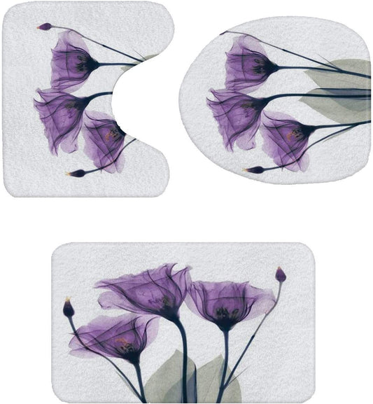 Cleamorous Bathroom Rug Set - 3-Piece Set - Purple Flower