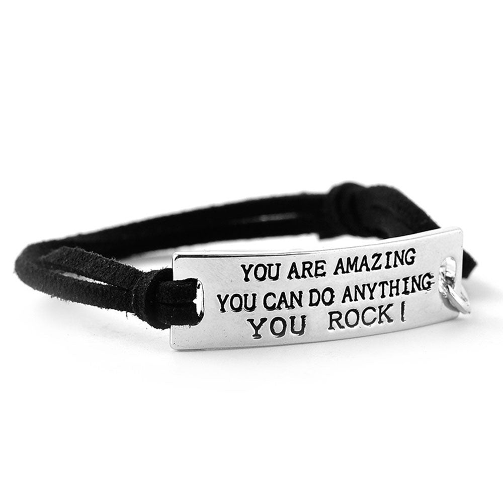 You are Amazing You Can Do Anything You Rock - Pendant Leather Bracelet