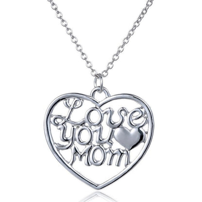 Love You Mom Heart Pendant Necklace