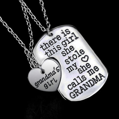 Grandmas Girl Heart Pendant Necklace - Grandma Necklace Set