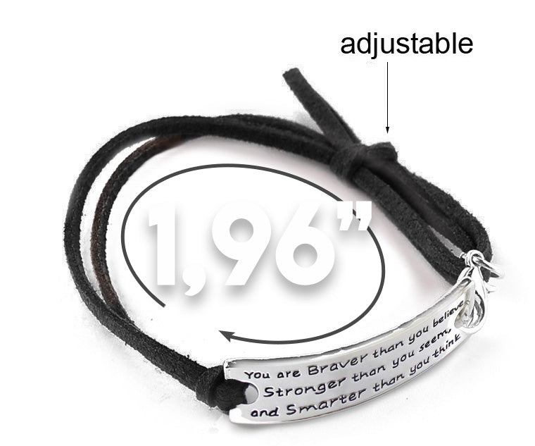 Inspirational Leather Bracelet - “You are Braver Than You Believe, Stronger Than You Seem and Smarter Than You Think”