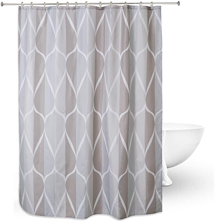 Shower Curtain with Metal Hooks, 72" x 72" - Gray Pattern