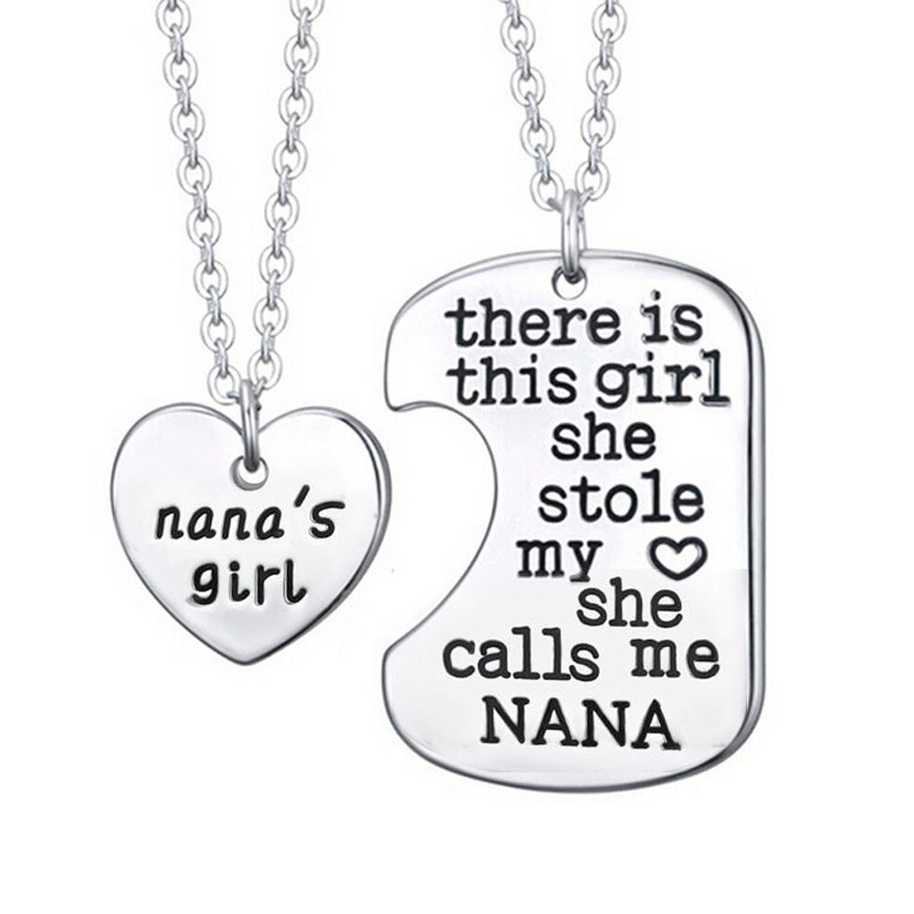 Nana's Girl Heart Pendant Necklace - Nana Necklace Set - Best Family Gift