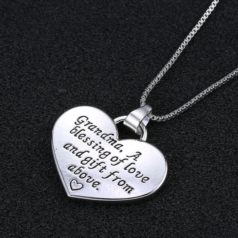 Grandma Heart Pendant Necklace - Grandma a Blessing of Love and Gift from Above - Family Necklace