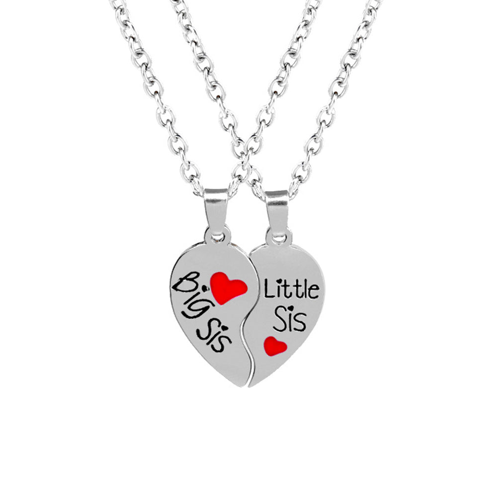 Split Heart Pendant Necklaces - Set of 2 Big Sis Little Sis Necklaces