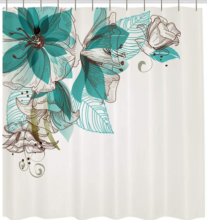 Shower Curtain with Metal Hooks, 72" x 72" - Mint Flower