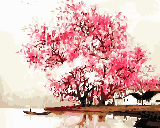 DIY Paint by Numbers Kit - Blooming Tree Lake