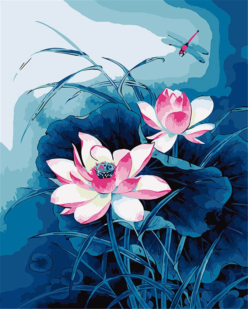 DIY Paint by Numbers Kit - Lotus Flowers