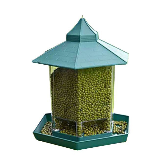 Hanging Bird Feeder for Wild Bird in Garden Yard Outside Decoration, Hexagon Shaped with Roof (Green)