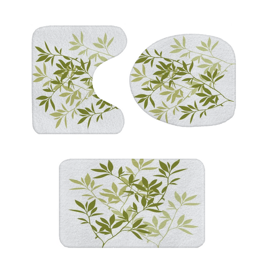 Cleamorous Bathroom Rug Set - 3-Piece Set - Green Leaves