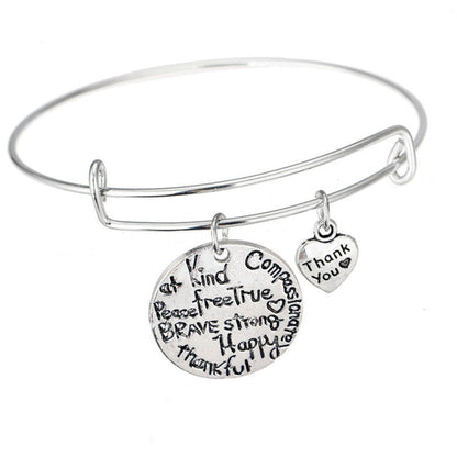 Kind Free Happy Thankful Strong - Pendant Bracelet - Motivational Jewelry Gift