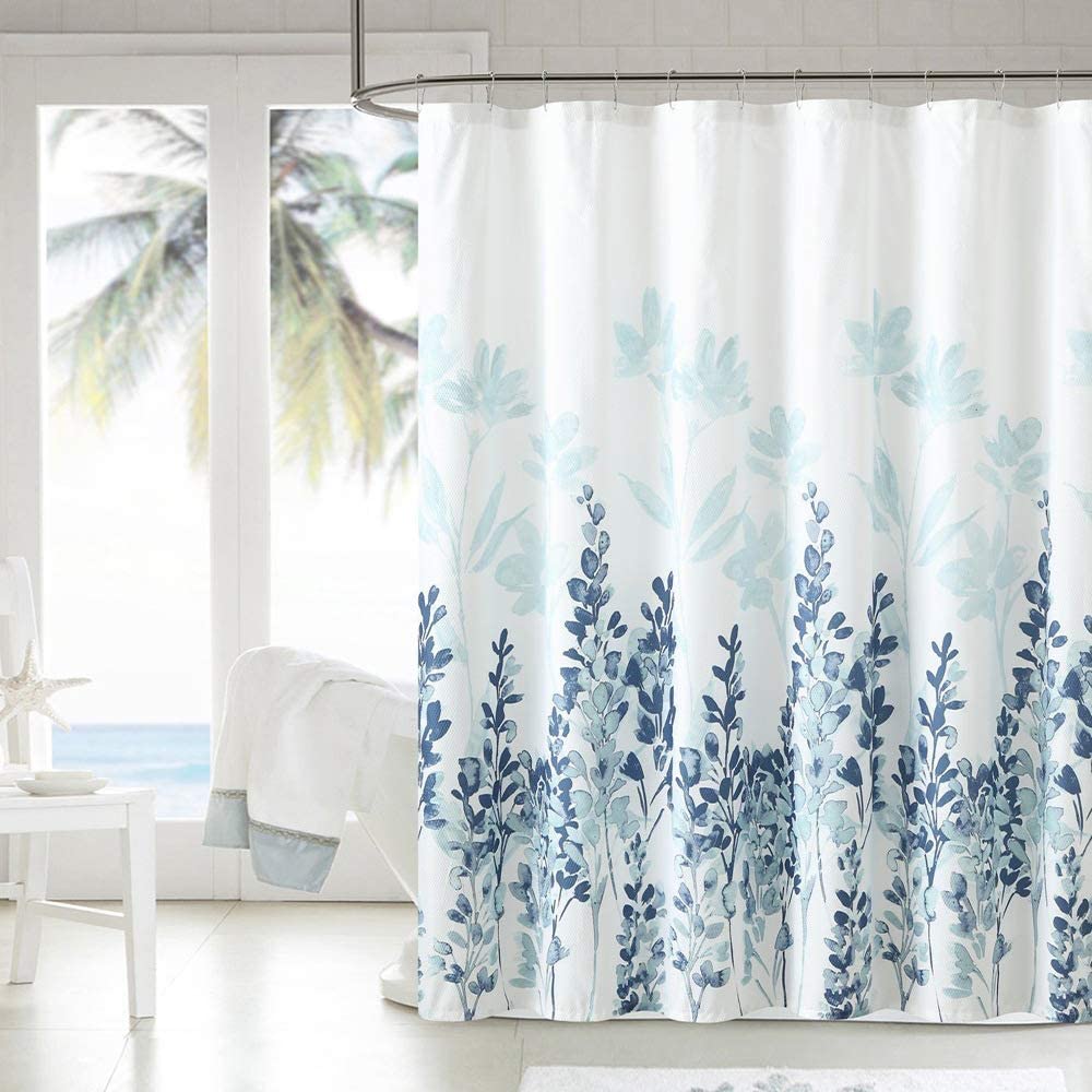 Shower Curtain with Metal Hooks, 72" x 72" - Blue Flowers