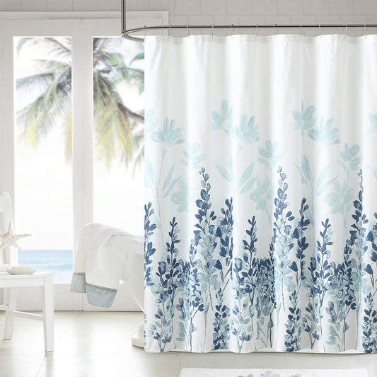 Shower Curtain with Metal Hooks, 72" x 72" - Blue Flowers