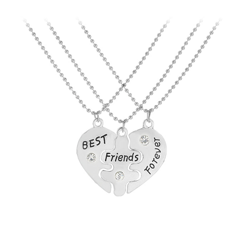 Best Friends Forever Heart Necklaces - Set of 3 Friendship Necklaces