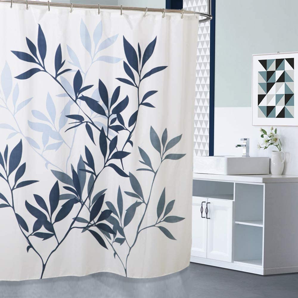 Shower Curtain with Metal Hooks, 72" x 72" - Blue Leaves