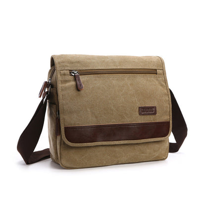 Men's Messenger Bag -  Retro Canvas Shoulder Bag - Light Brown