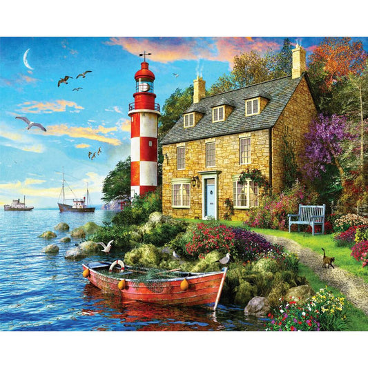 DIY Paint by Numbers Canvas Painting Kit - Lighthouse Sailing Boat