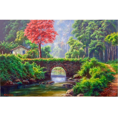 DIY Paint by Numbers Canvas Painting Kit - Village Bridge Landscape