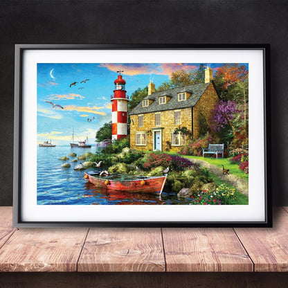 DIY Paint by Numbers Canvas Painting Kit - Lighthouse Sailing Boat