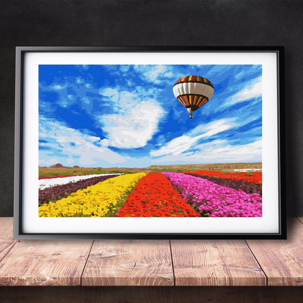 DIY Paint by Numbers Canvas Painting Kit - Colorful Fields Air Balloon