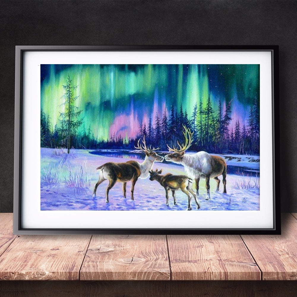 DIY Paint by Numbers Canvas Painting Kit - Deers and Northern Lights