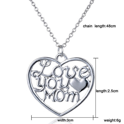 Love You Mom Heart Pendant Necklace