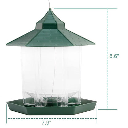 Hanging Bird Feeder for Wild Bird in Garden Yard Outside Decoration, Hexagon Shaped with Roof (Green)