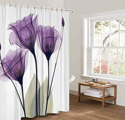 Shower Curtain with Metal Hooks, 72" x 72" - Purple Flower