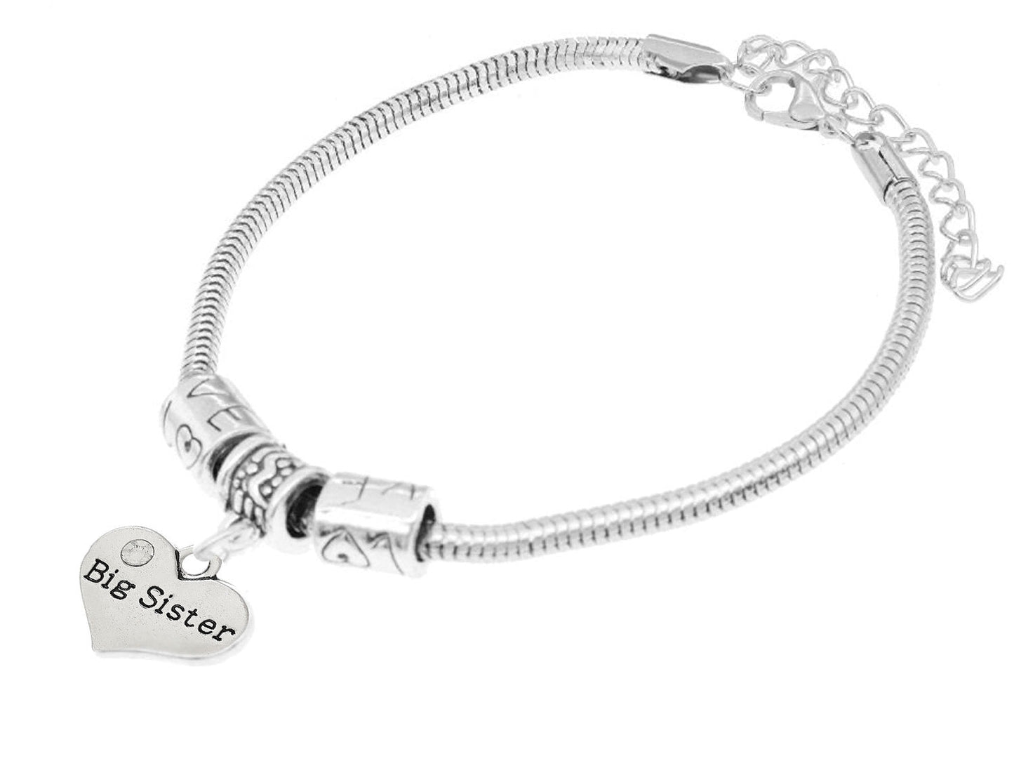 “Big Sister” Charm Bracelets, Adorable Big Sister Heart Bracelet, Best Family Jewelry Gift