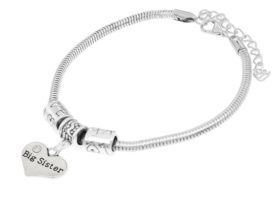 “Big Sister” Charm Bracelets, Adorable Big Sister Heart Bracelet, Best Family Jewelry Gift