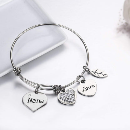 Nana Love Heart Charm Bracelet Adjustable Bangle Gift for Women